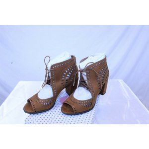 Women's Booties Faux Suede Stacked Heel Up Open Toe 7.5